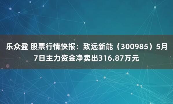 乐众盈 股票行情快报：致远新能（300985）5月7日主力资金净卖出316.87万元
